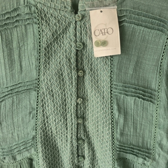 Cato Popover Blouse Sz 18/20 Plus Green Womens Cap 3/4 Sleeves Eyelet Dainty - Picture 7 of 12